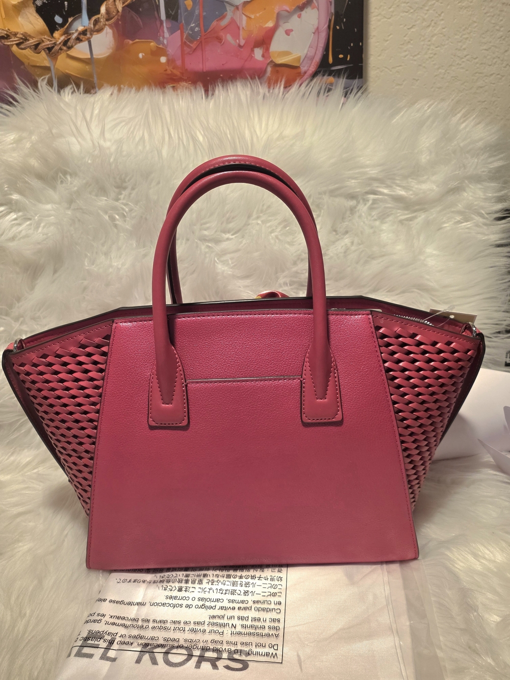 Michael Michael Kors Avril Large Raspberry Satchel Bag & Matching Wallet NWT - Picture 5 of 17